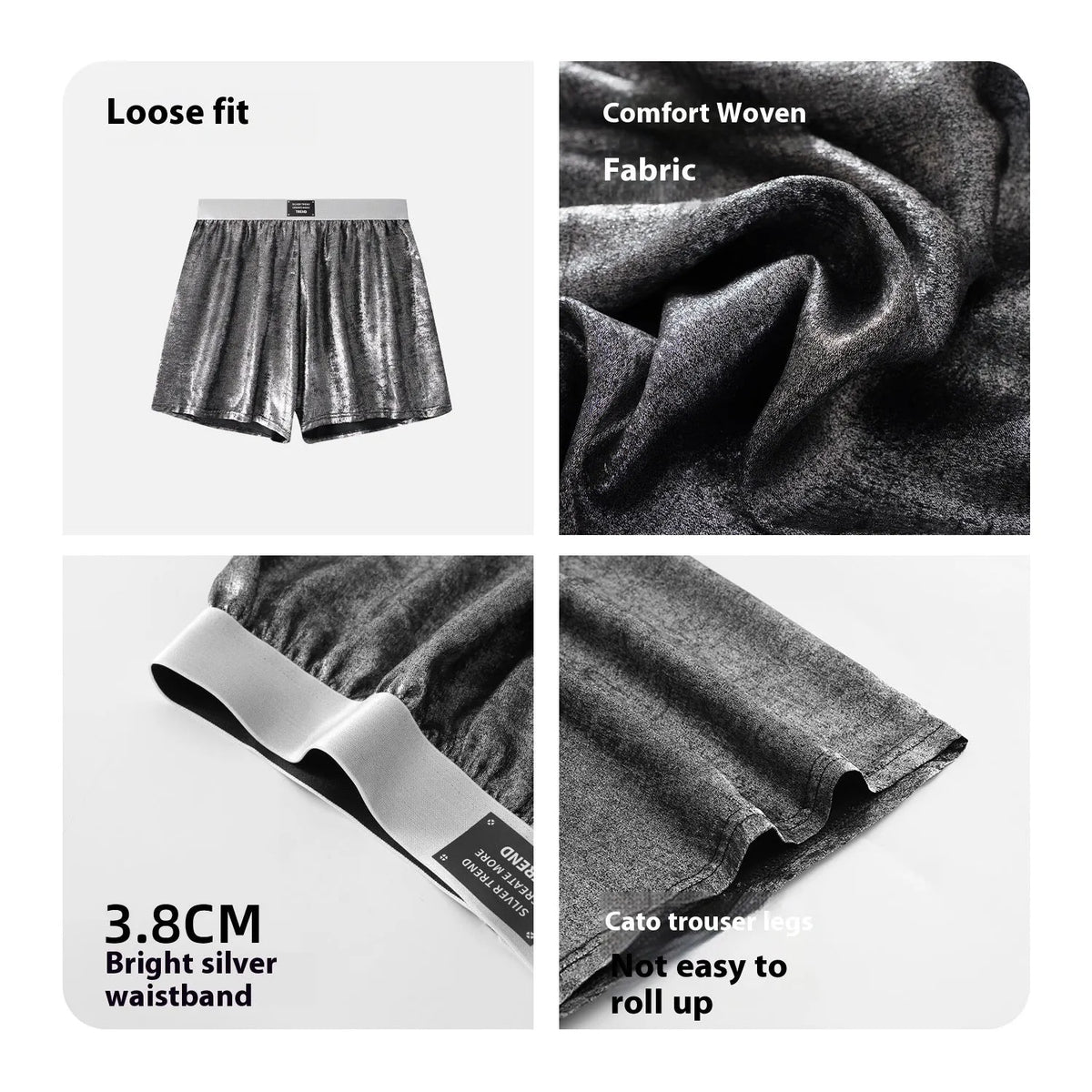 Men's galaxy reflective woven underwear in bright silver colour with mid-waist sports design