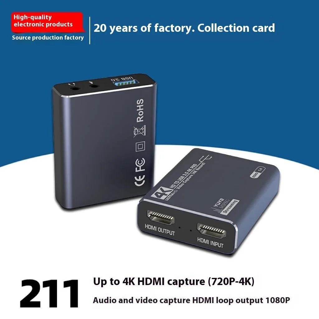 Black 4K gaming set-top box with MS2131 chip for 1080p gameplay recording