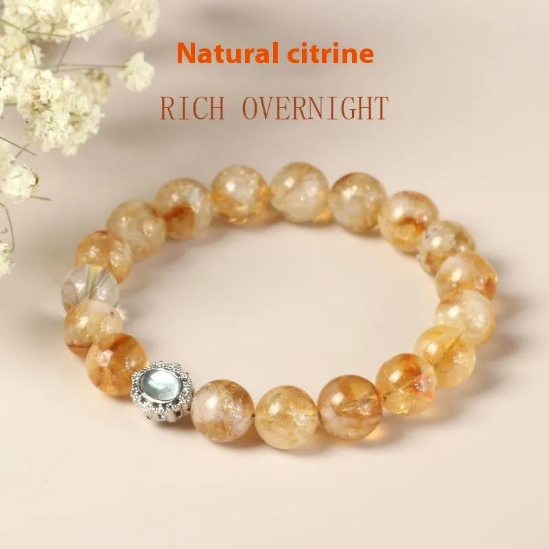 Geometric citrine crystal bracelet with 10mm beads and grinding process finish