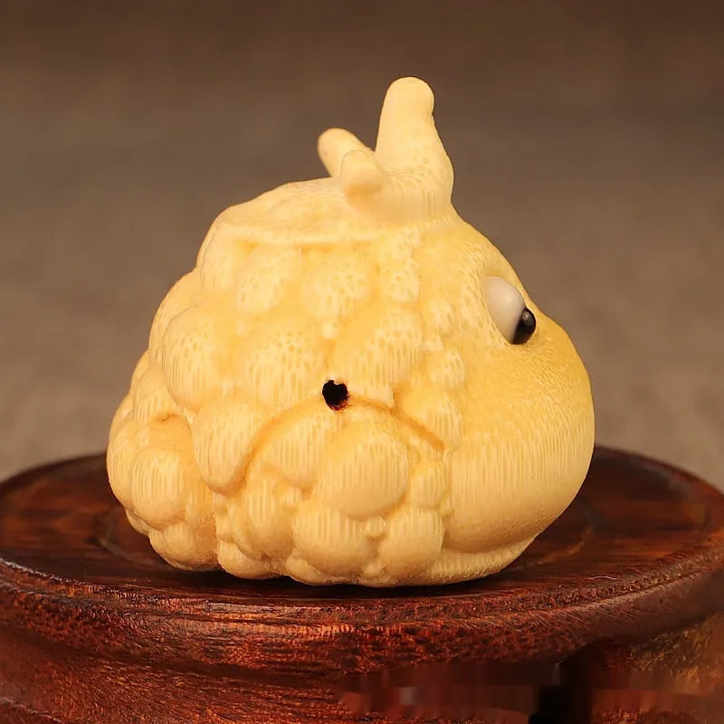 Solid bamboo carving of the Crown Princess Toad, a cute style decorative ornament.