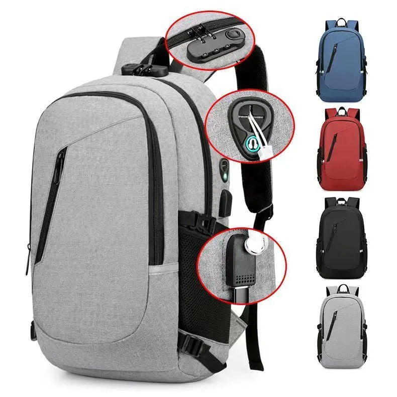 Oxford cloth computer backpack in street trend style with 20-35L capacity, shown in blue colour.