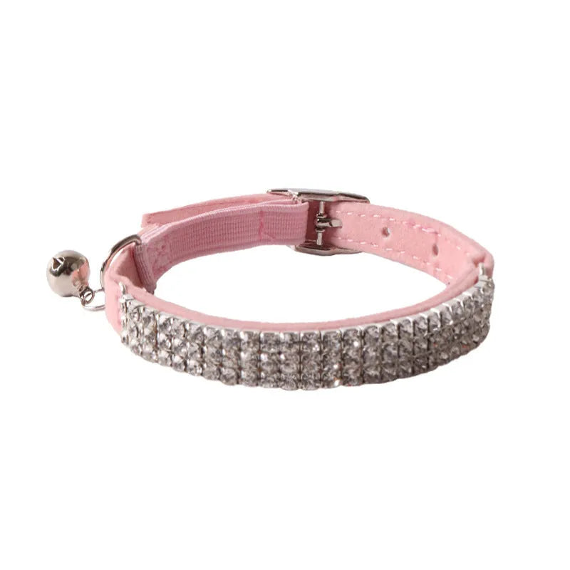 Flocked fabric elastic cat collar with buckle fastener in multiple colour options