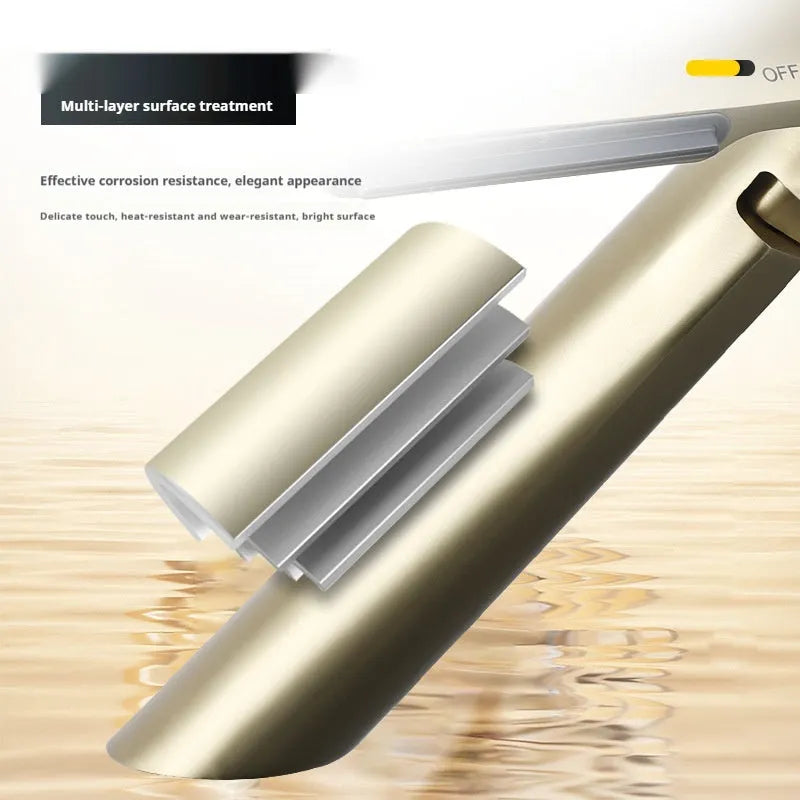 Copper bathroom washbasin mixer tap with hot and cold control, available in Brushed Gold, Chrome, Grab Grey and White