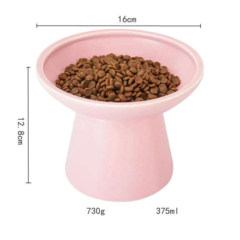 Extra-wide ceramic elevated cat bowl in blue colour showing shallow design