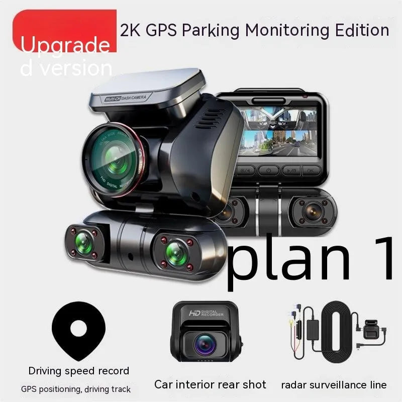Car dashboard camera with multiple lens options and 2-inch screen