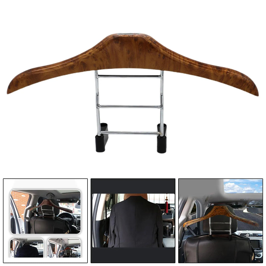 Wood yellow stainless steel car-mounted clothes hanger for suits and shirts