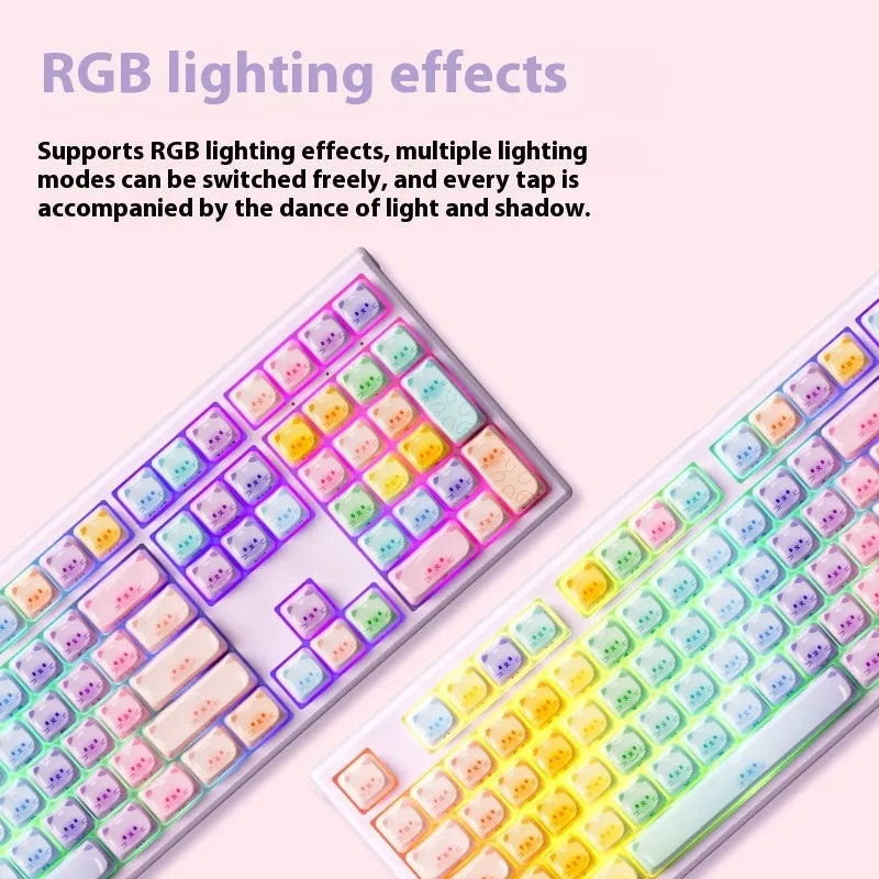 Coloured sugar cat theme mechanical keyboard with Bluetooth connectivity and piano shaft switches