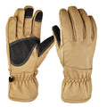A pair of tactical camouflage ski gloves laid flat, showing finger design and textured palm.