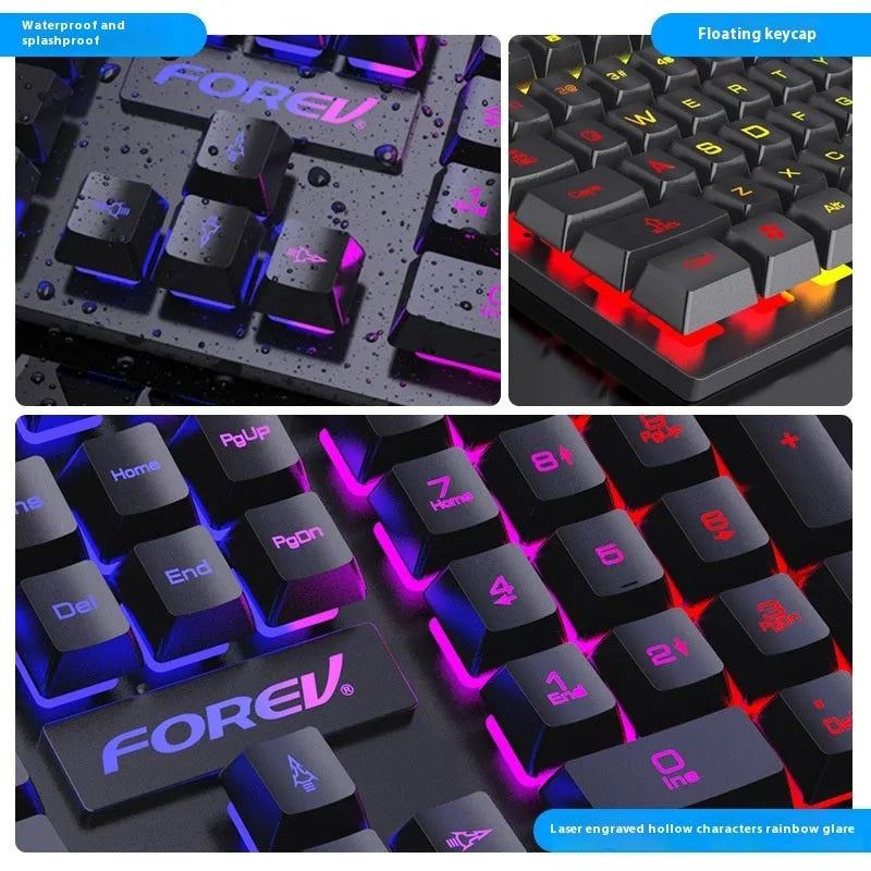 Black portable 104-key backlit keyboard and mouse set with universal USB connection