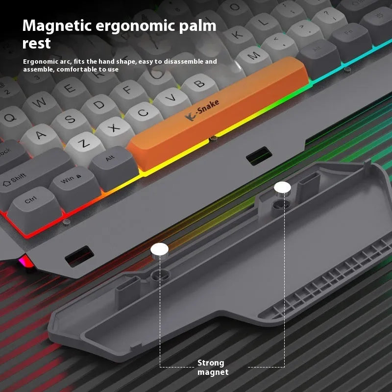 Blue wired gaming keyboard and mouse set with backlit keys on a desktop
