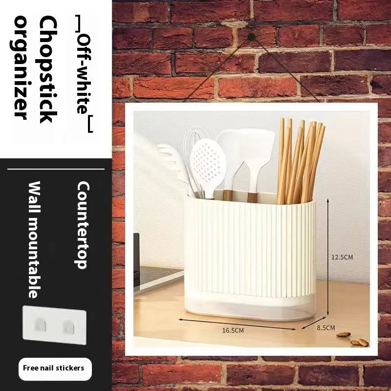 Plastic wall-mounted chopsticks basket with drainage holes in modern kitchen design