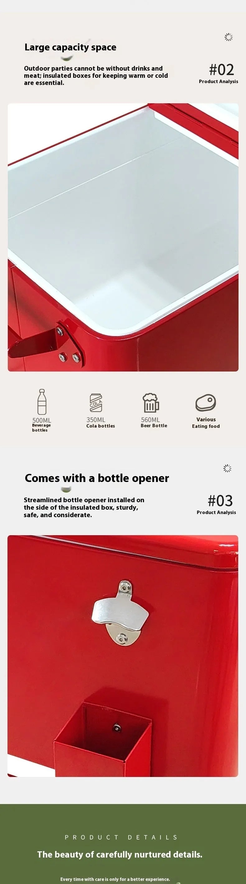 Red outdoor metal heat preservation cart with trolley wheels and insulated box for ice storage