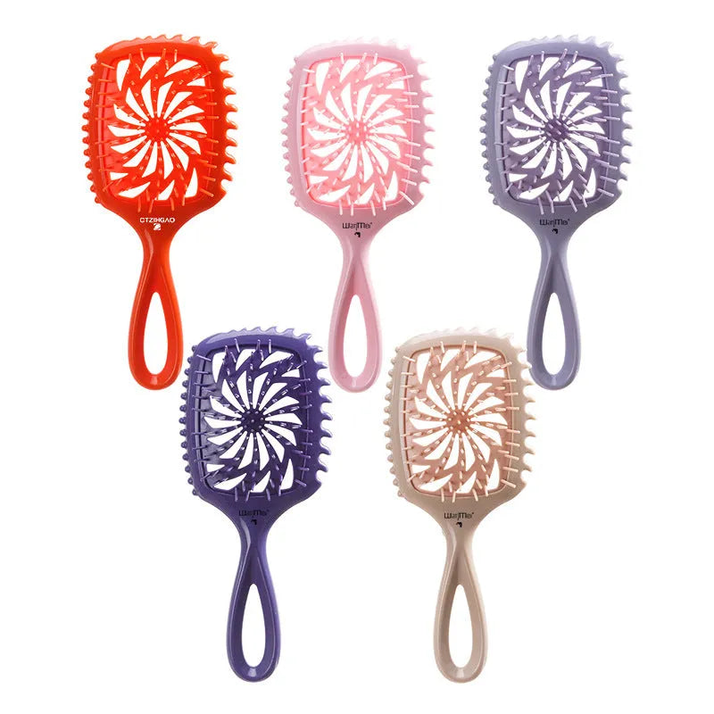Whirlwind hollow hairdressing comb in ABS and TPEE, over 20cm, shown in dark purple, pink, orange, khaki, or light purple