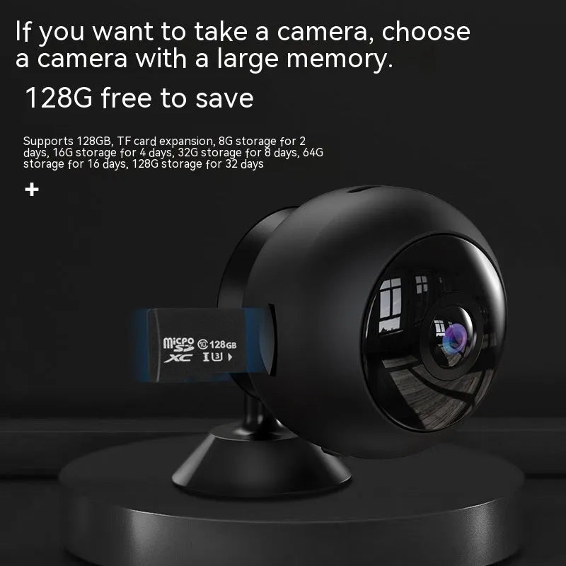 1080p wireless WiFi surveillance camera with ABS plastic housing on a flat surface.