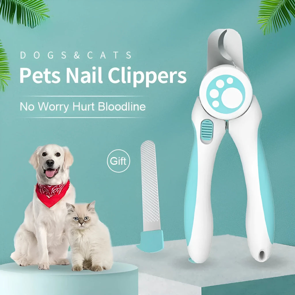 Blue and white pet nail clippers with 3.5mm stainless steel blade, 56 x 160mm, safety stop, for dogs and cats