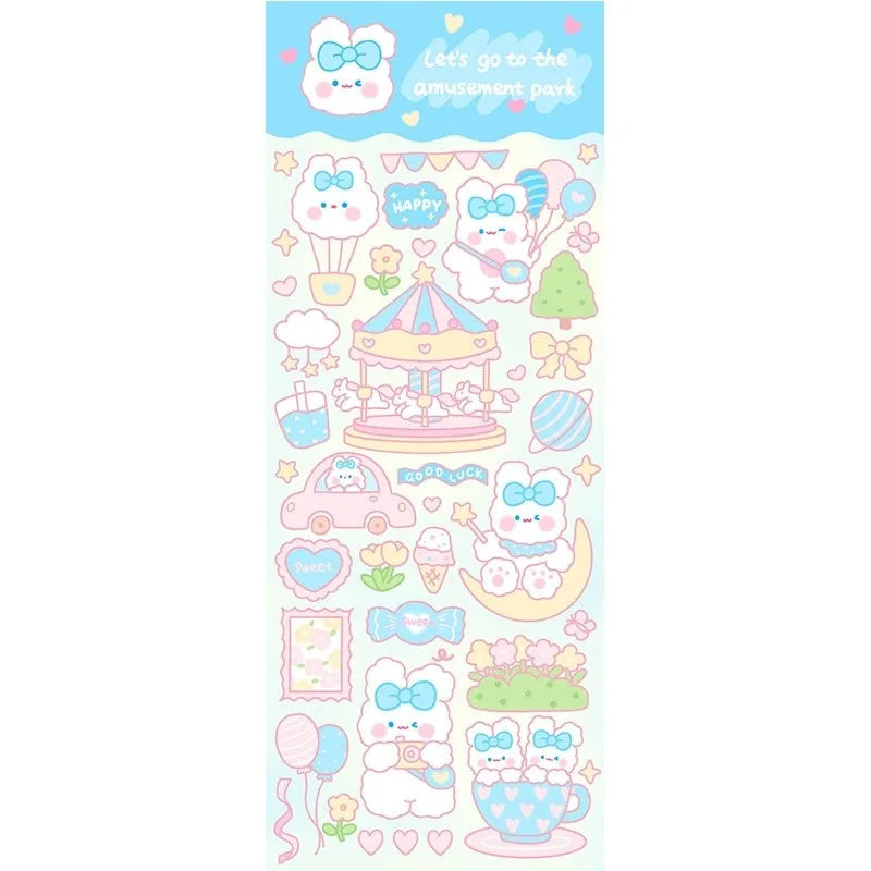 Pack of cartoon style PVC waterproof stickers for decorating agenda notebooks and office stationery