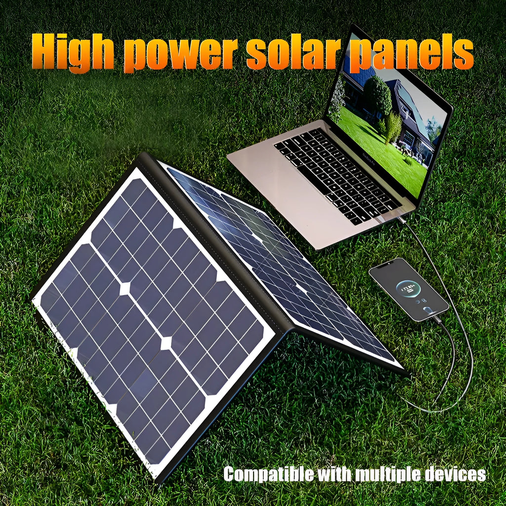 Black 40W portable folding solar panel bag for outdoor charging.