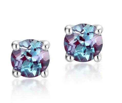 Women's sterling silver geometric ear studs with round design in cultivate Alexandrite colour