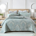 Pure cotton bedspread three-piece set with geometric printed pattern showing bed cover and pillowcases