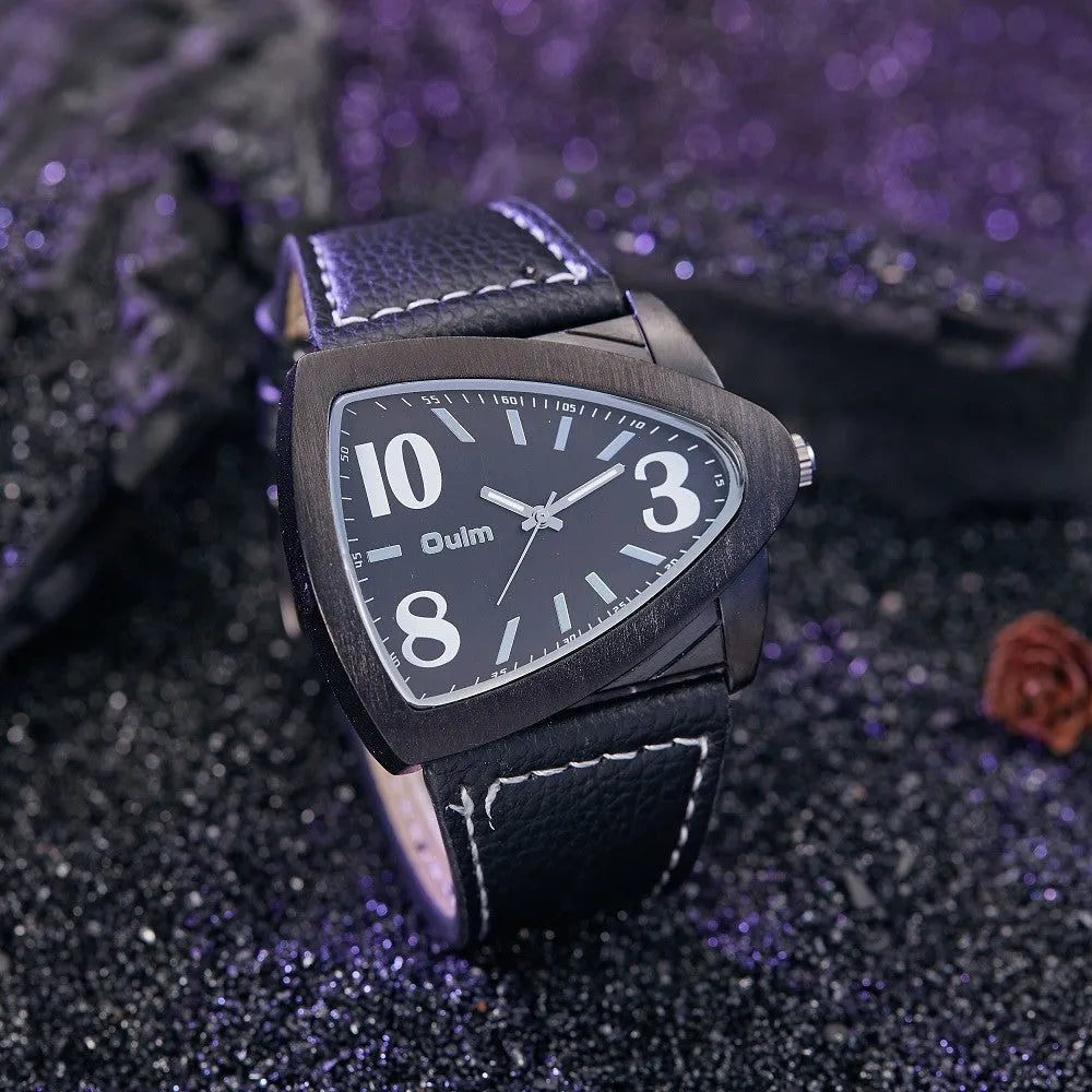 Men's slim casual quartz watch on wrist showing brown, black, or blue colour and 9mm thickness