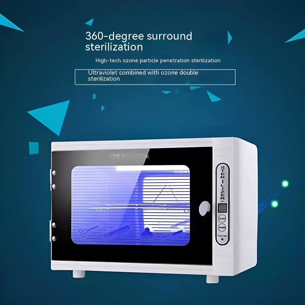 Silver mini UV sterilizer with stainless steel interior for beauty salon tool disinfection