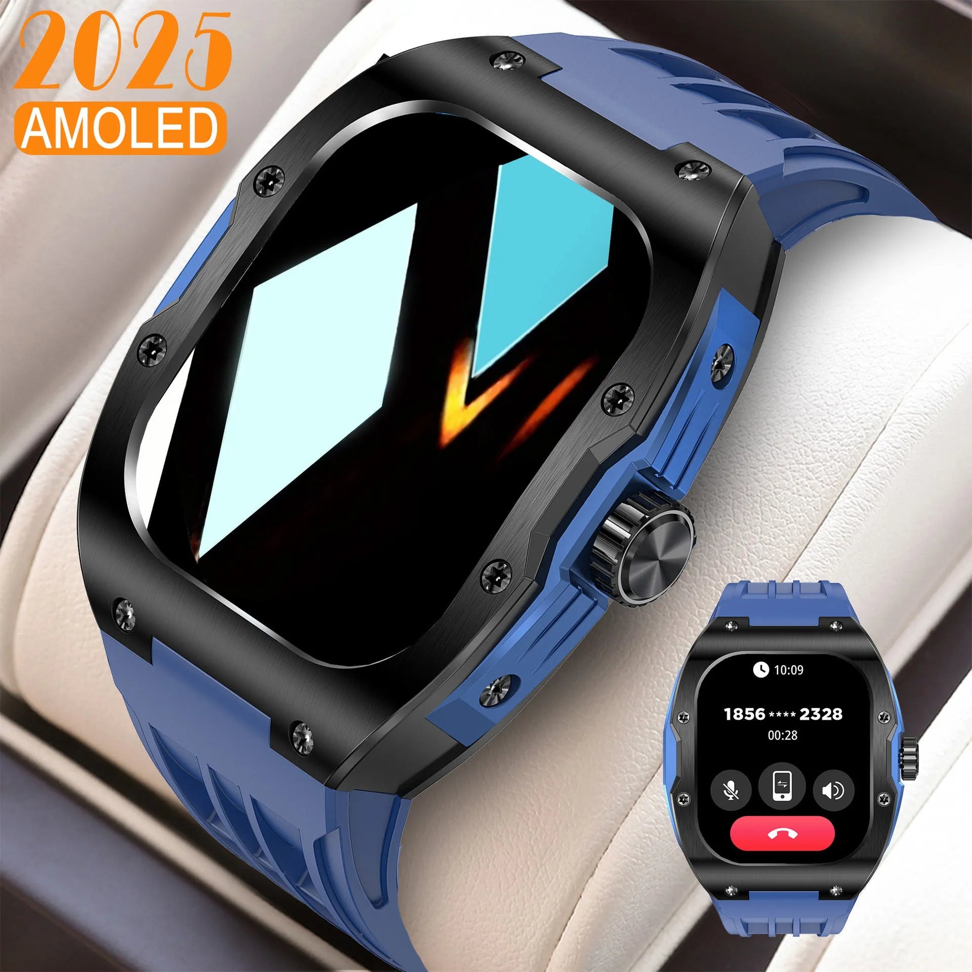 Smart watch fitness sports bracelet with AMOLED touch screen in black blue tape tab colour
