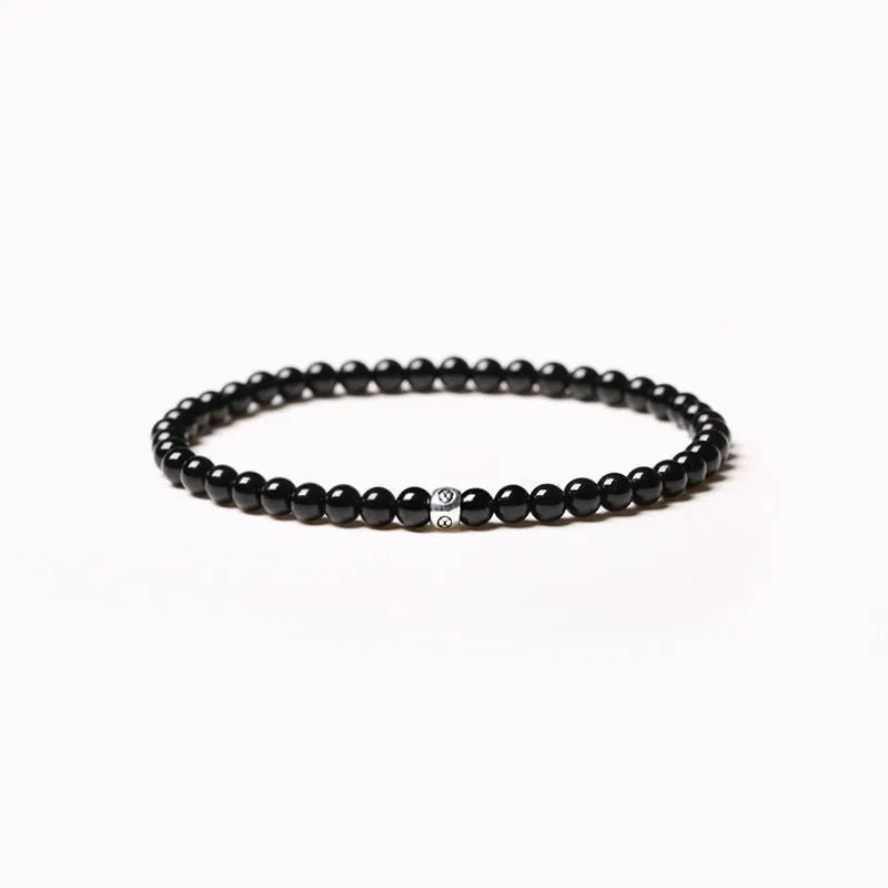 Geometric stone bracelet with obsidian, blue San, and black agate 4mm beads