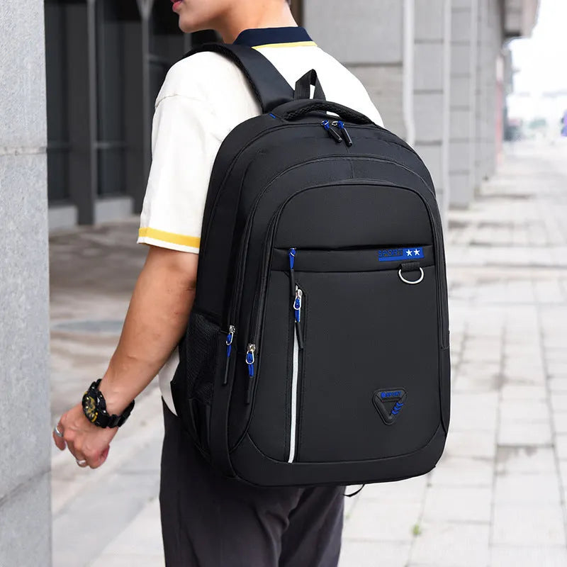 Men's Oxford cloth schoolbag in black with large capacity and air pillow belt burden reduction system