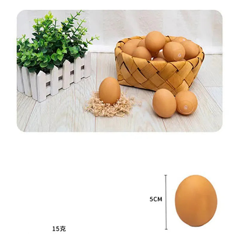 Egg-shaped dog chew toy with textured surfaces for dental cleaning and sound feature