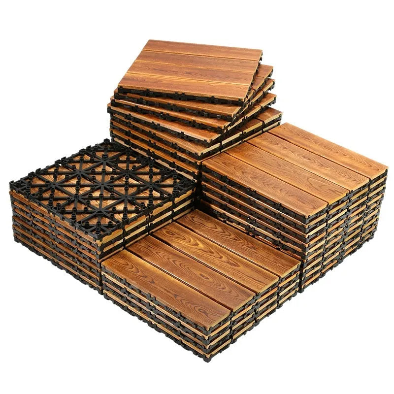 Camphor pine wood flooring tiles in 30x30cm squares with brushed durable finish