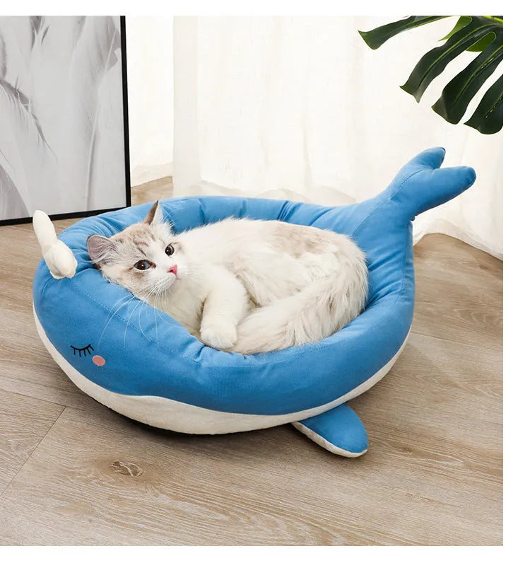 Blue duck-shaped fluffy pet bed sofa for small dogs and cats on floor