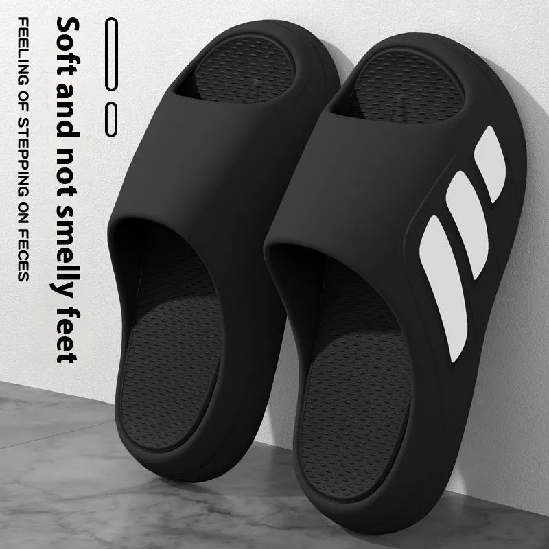 Brown platform slippers with a thick EVA sole and flip-flop design for indoor use.