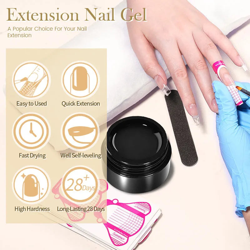 30ml no-wash UV nail extension gel in transparent and nude shades, colour codes EG01 to EG10