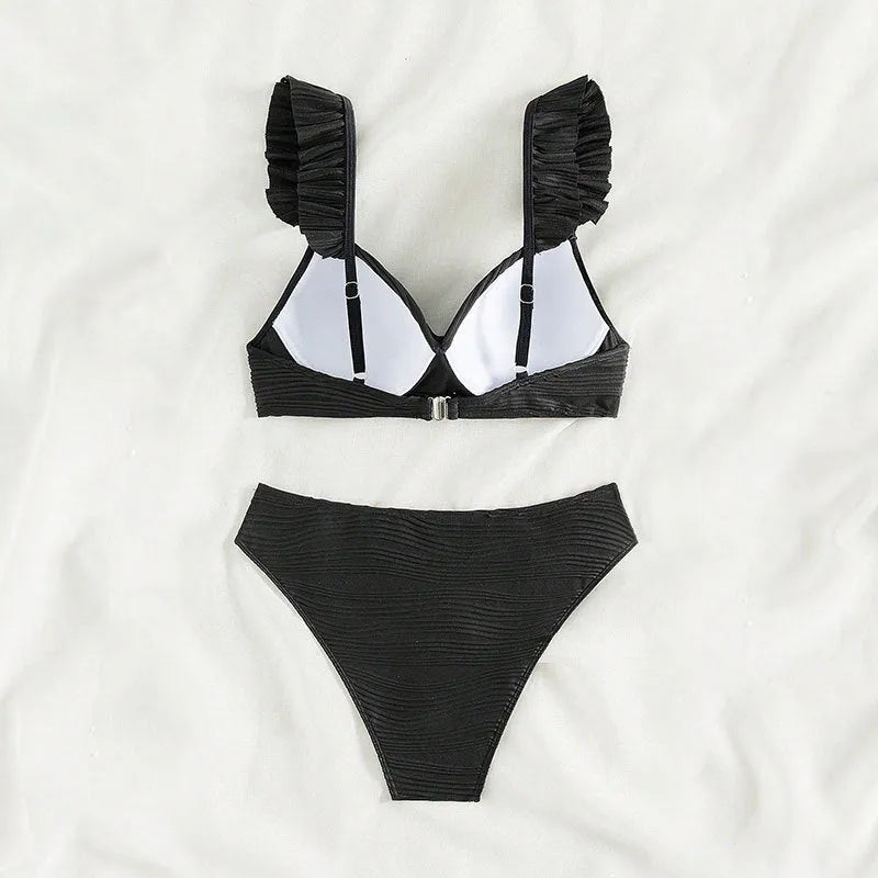 Solid colour women's bikini swimsuit in polyester fabric available in black or khaki