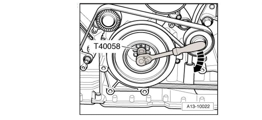 Aodi T40058 special service tool, a crankshaft rotating sleeve for engine timing with directional arrows.