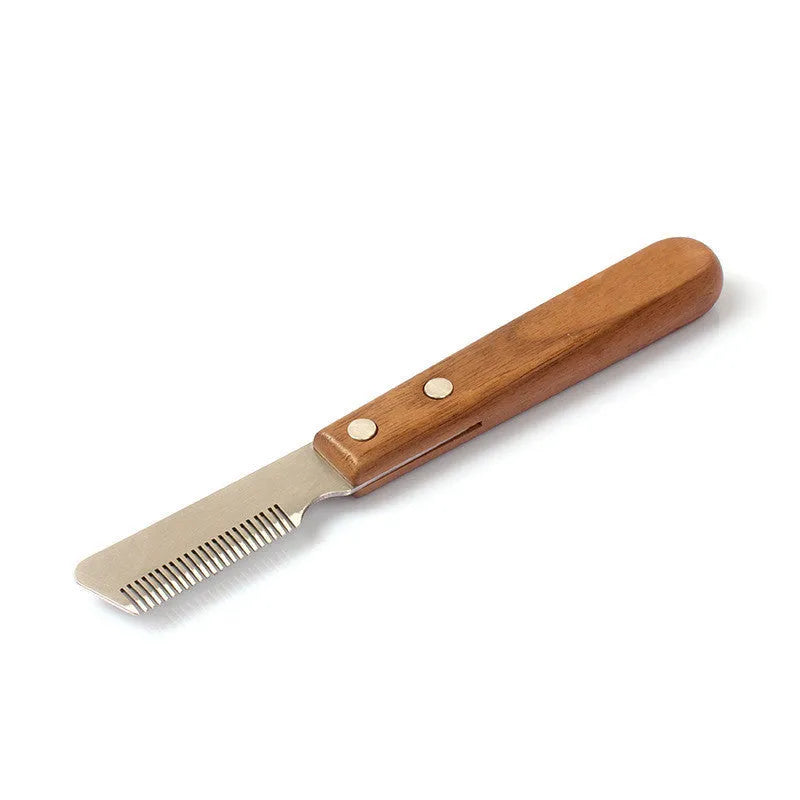Walnut wood pet plucking knife comb with stainless steel cutter head for terrier grooming, left or right hand