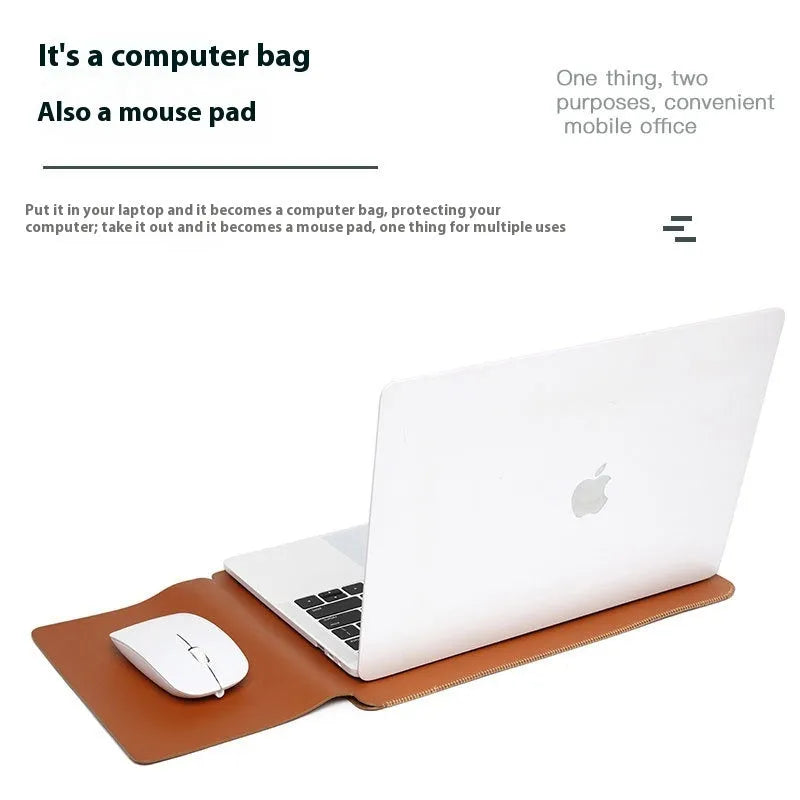 Four piece set of lock edge imitation leather laptop liners in brown gray apricot and light pink for MacBook and tablets
