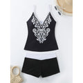 Plus size women's swimsuit with matching briefs in black or rose red print styles