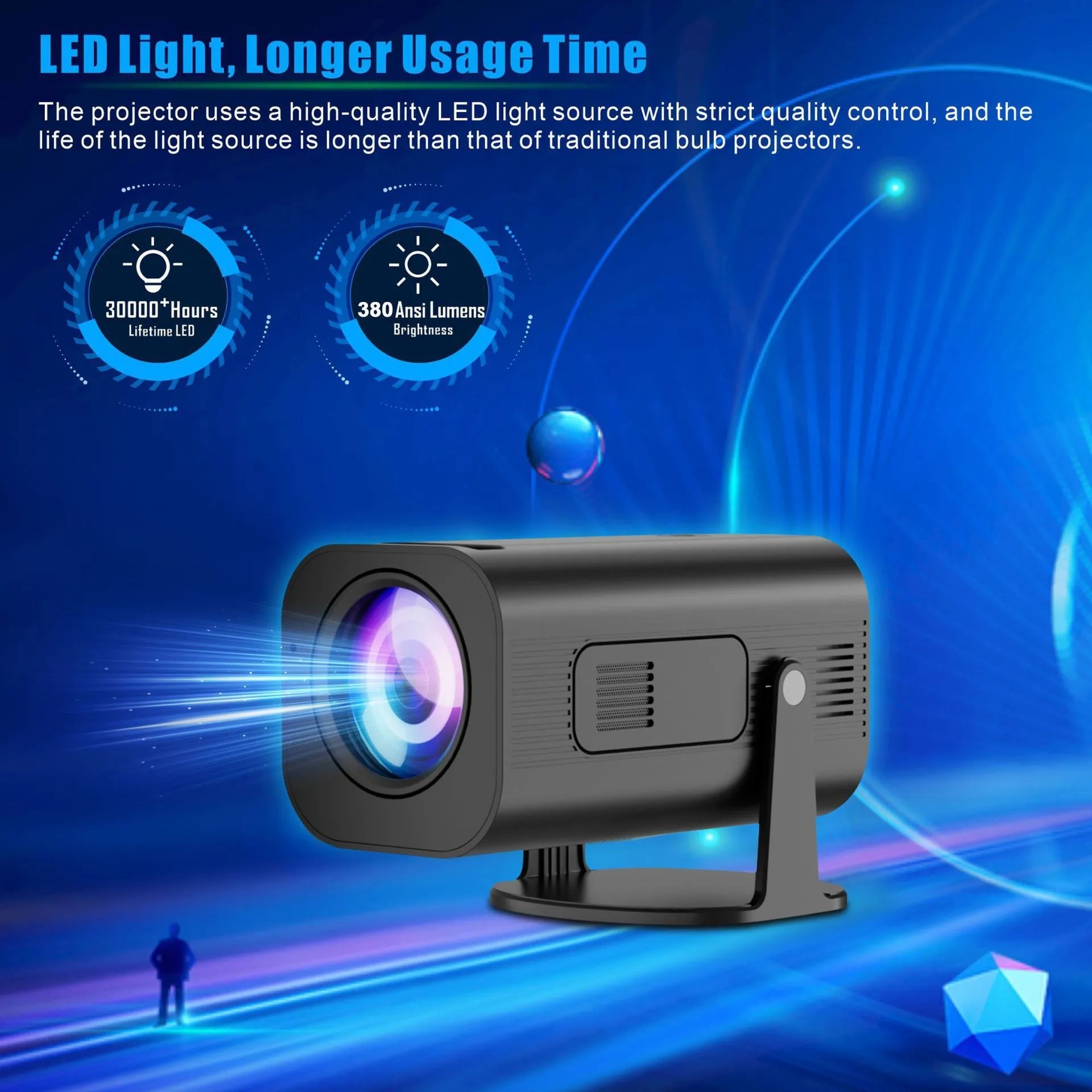 P330 portable mini projector in black or white colour with remote control and power cord