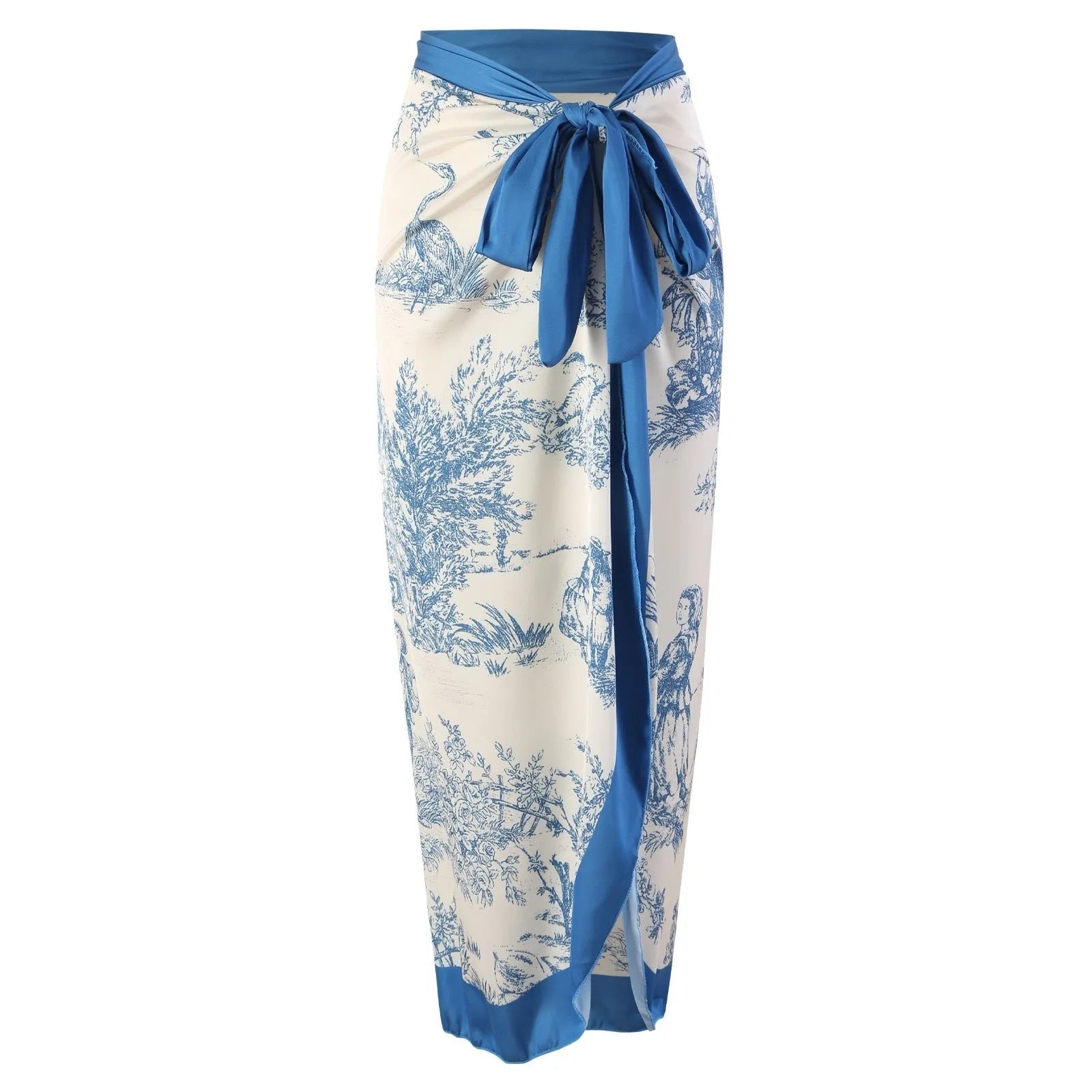 Blue women's one-piece swimsuit with detachable gauze skirt in polyester fabric