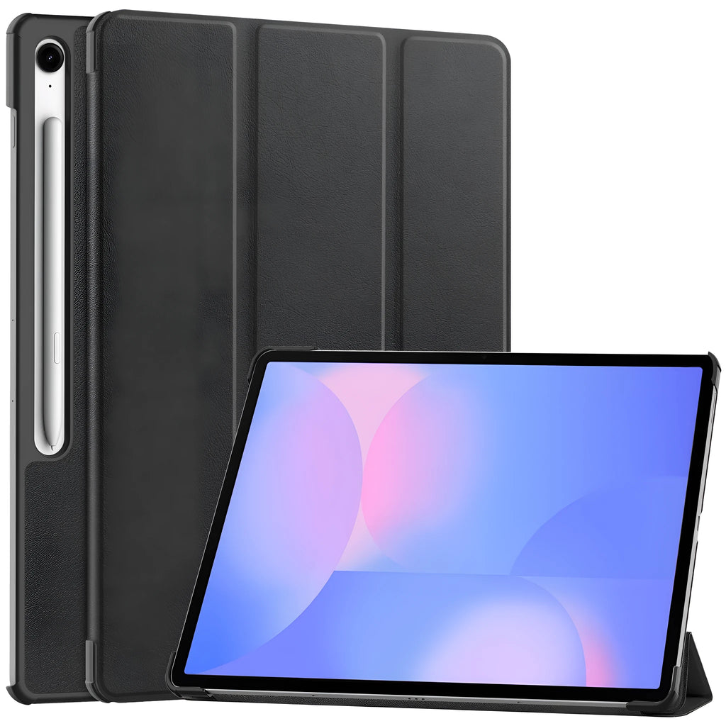 Samsung Tab S10 FE Plus 13.1 inch leather-style protective case in tri-fold stand position.