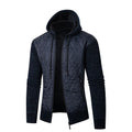 Men's grey hooded corduroy sweater coat with cinched cardigan styling