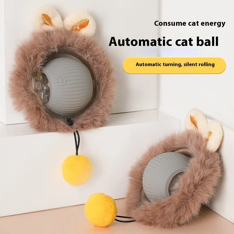 Self-hi funny cat rolling ball toy in silicone material for independent pet entertainment