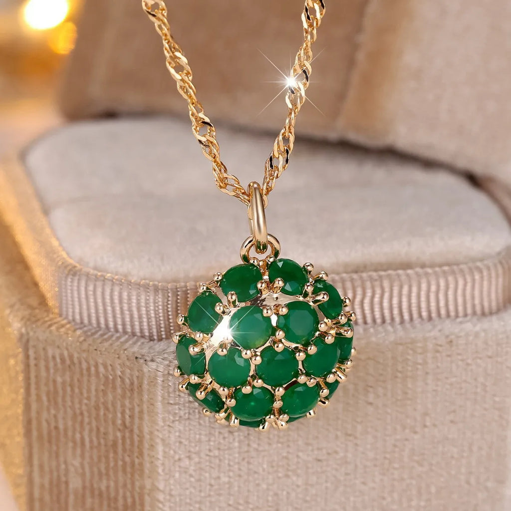 Round emerald and diamond pendant necklace with geometric shape on adjustable 51-60cm chain