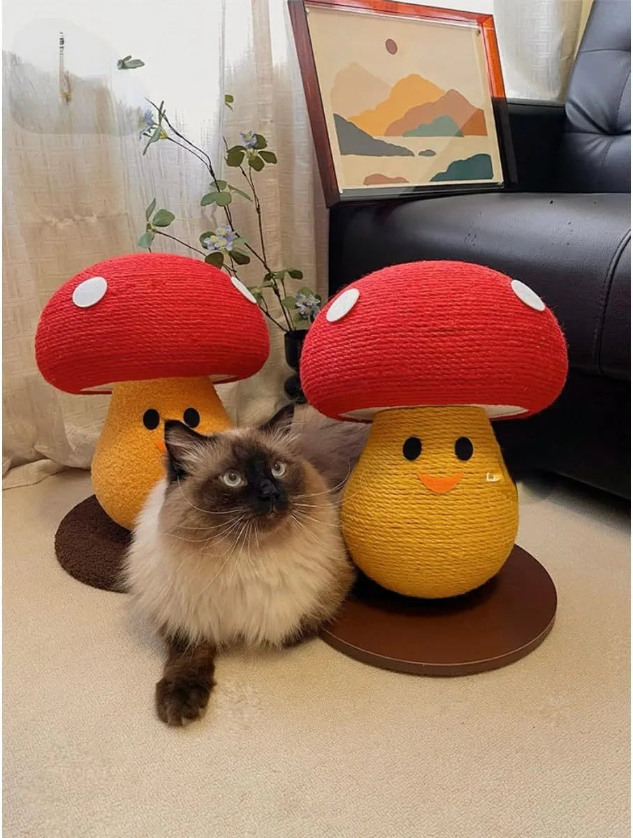 Foldable accordion cat scratcher board with mushroom-shaped corrugated cardboard scratching surface