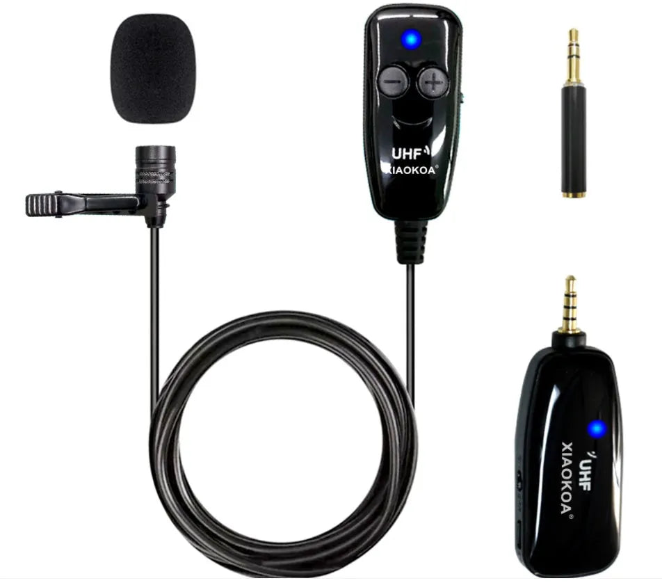 Black lavalier microphone with 3.5mm jack for mobile phones