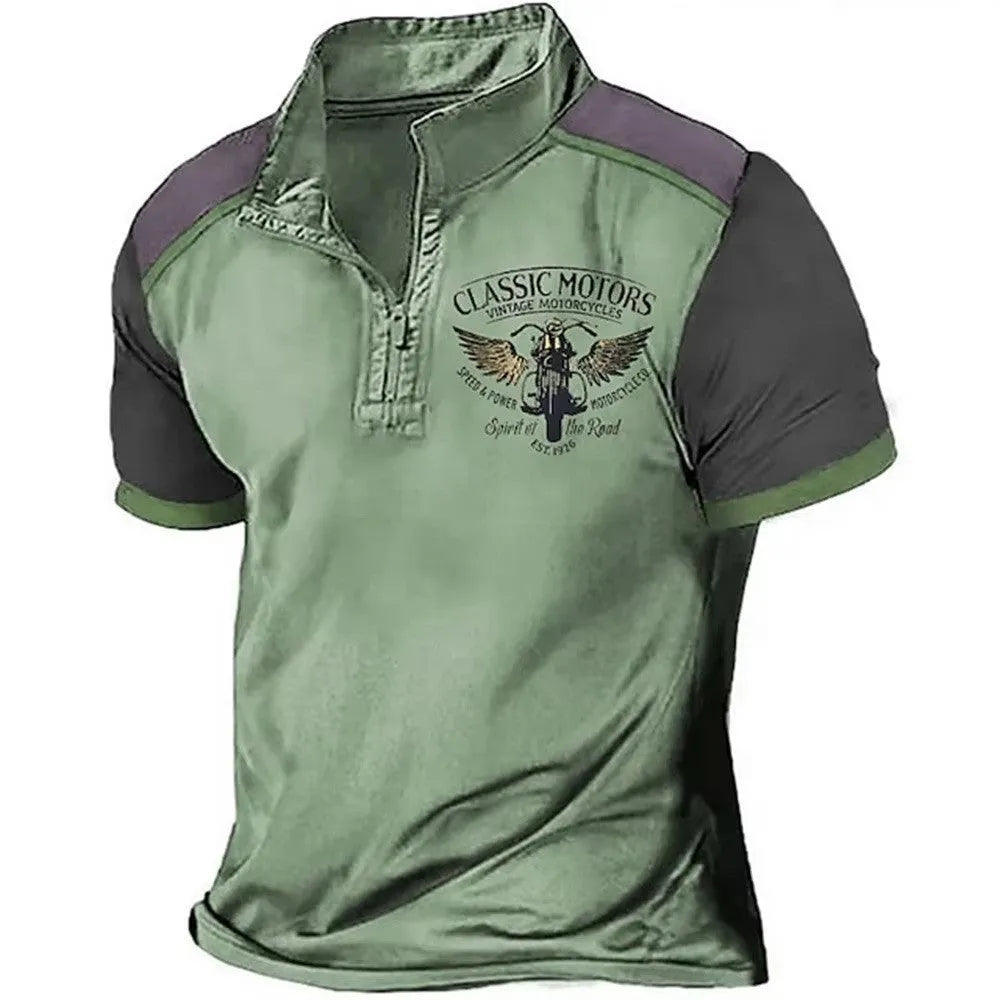Golf polo shirt with 3D digital print in a solid colour, loose pullover style.