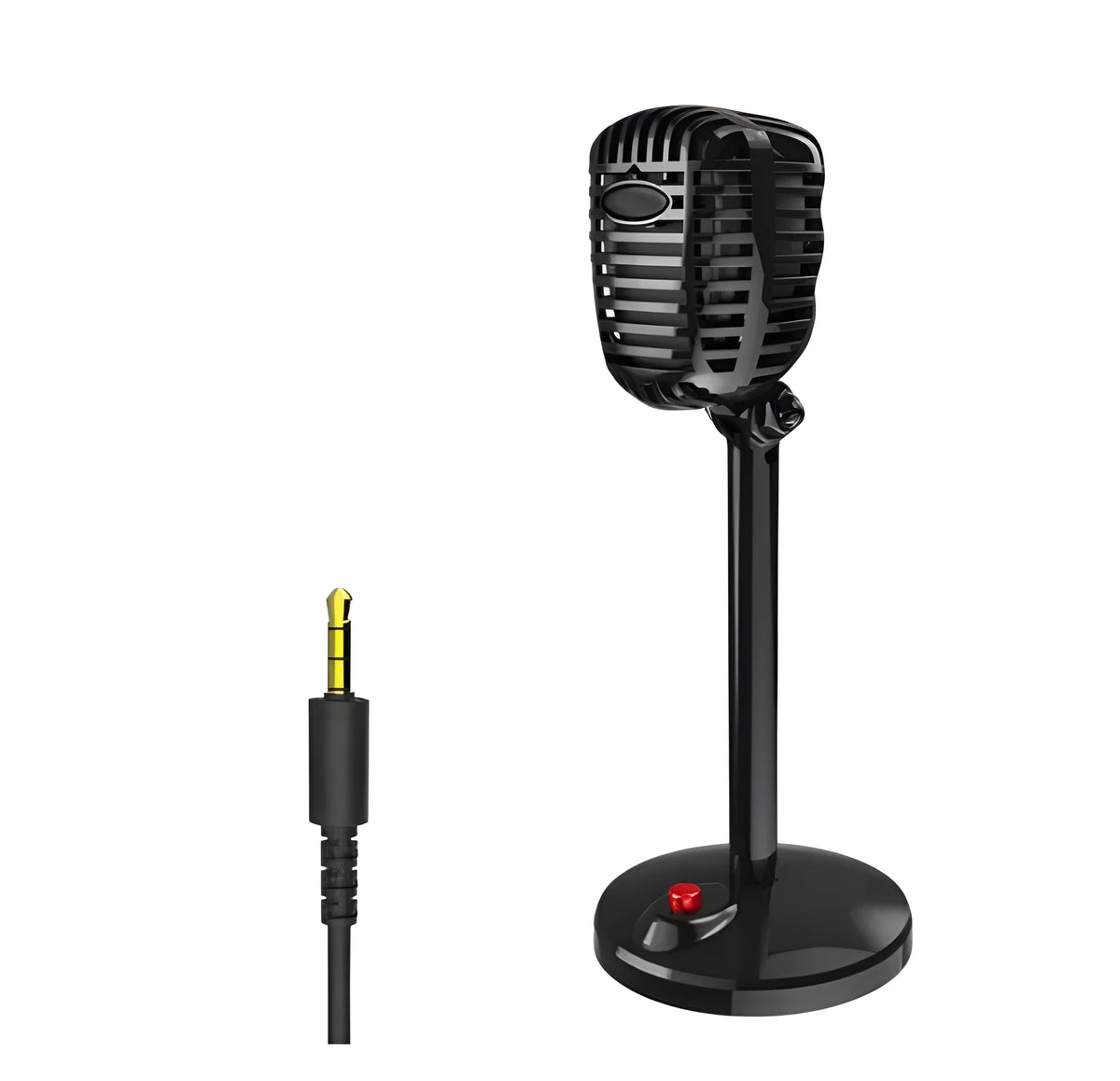 Black USB computer microphone with adjustable stand on weighted base