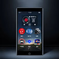 Black Ruizu H1 slim MP4 player with 4-inch touch screen displaying media menu.