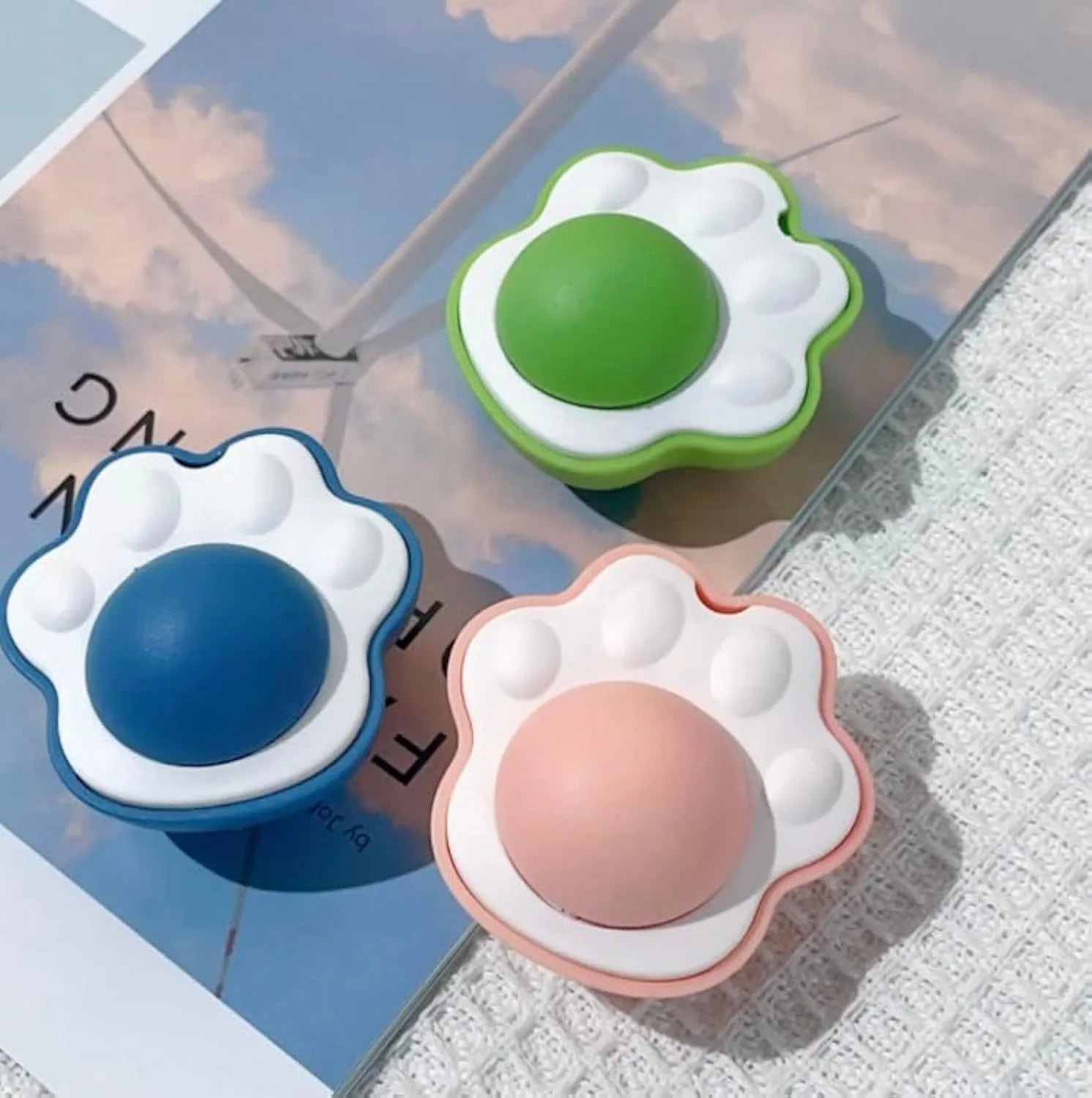 45mm catnip balls for cats with edible vine construction in blue, green and pink colours